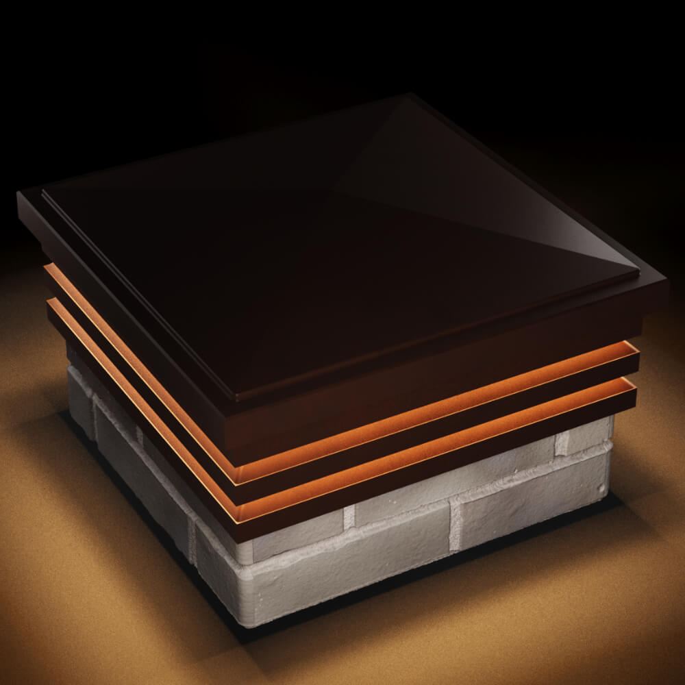 Колпак Zking Бона ХайТек Коричневый на столб 1.5х1.5 кирпича (385х385мм) с подсветкой в Кукуштане фото